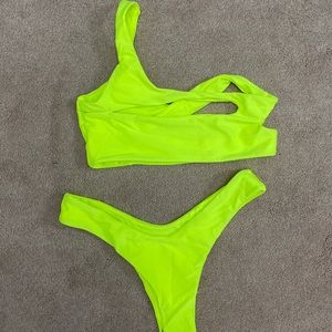 SHEIN neon yellow one shoulder cutout bikini